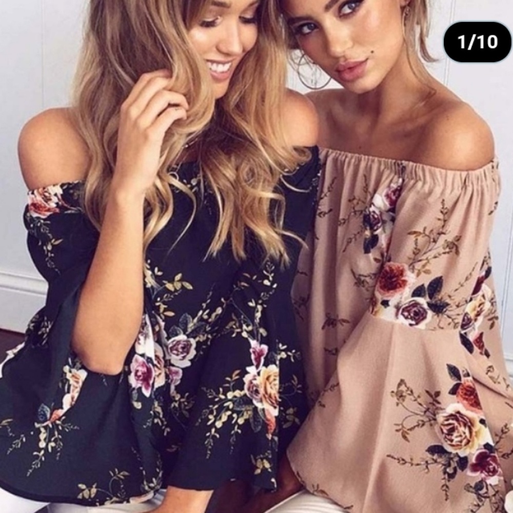 Wish floral navy off the shoulder top - Picture 2 of 3